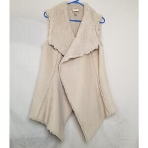 Knox Rose Faux Suede Sherpa Lined Waterfall Open Front Vest Cream Beige Size L